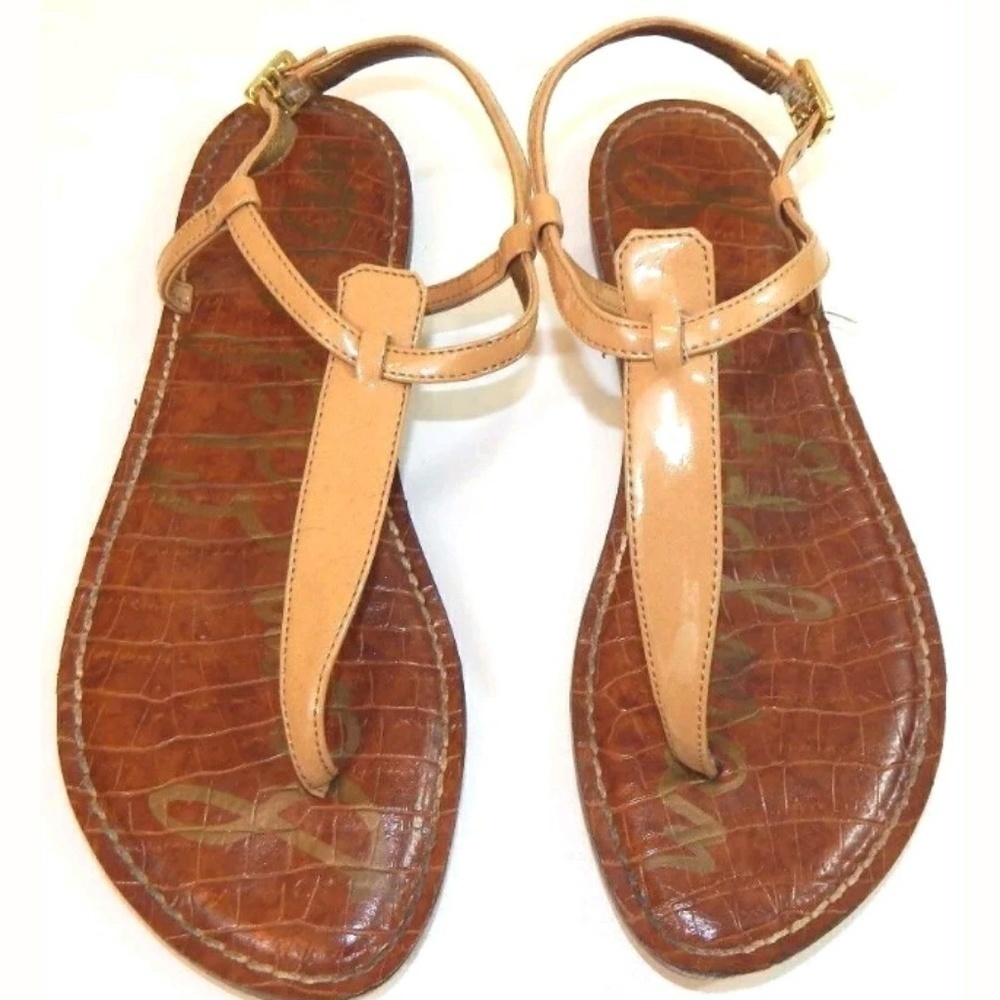 Sam Edelman Gigi Tan Patent T Strap Sandals